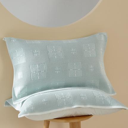 朴尔 2022新款全棉纱布蜂窝结构系列枕巾系列 魔方印-水绿