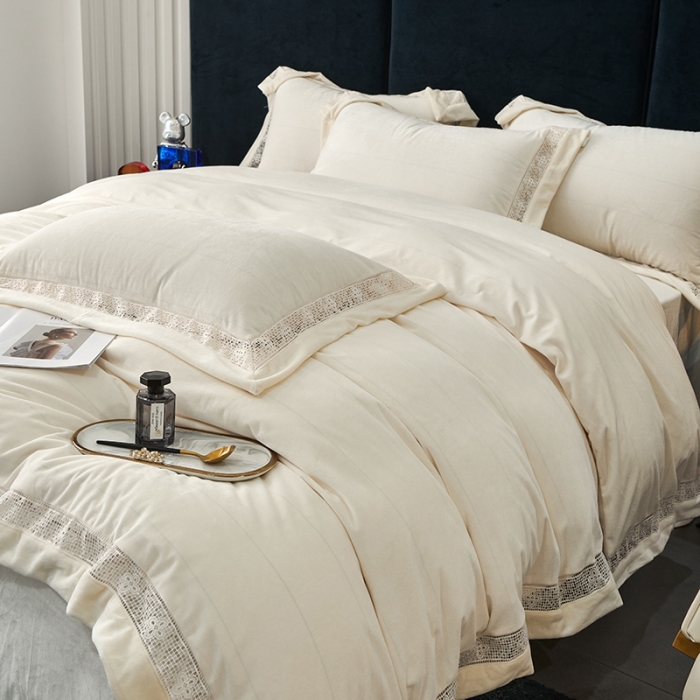 91家纺网 家纺一手货源 找家纺 时亿 2022新款A类高克重纯色婴儿绒牛奶绒四件套 奶白