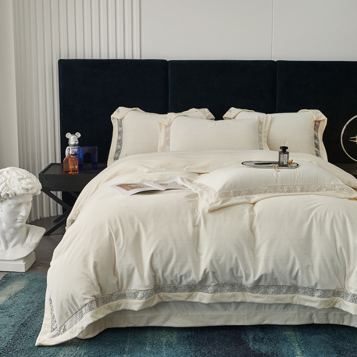 91家纺网 家纺一手货源 找家纺 时亿 2022新款A类高克重纯色婴儿绒牛奶绒四件套 奶白