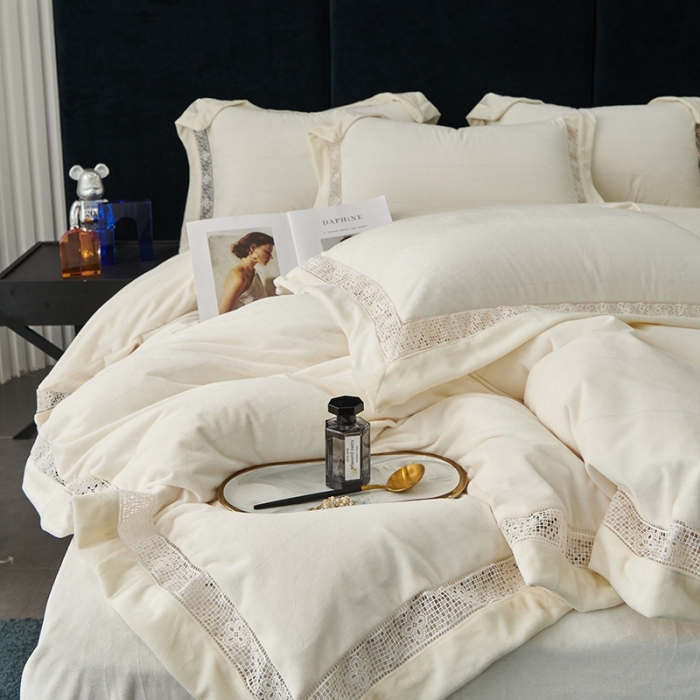 91家纺网 家纺一手货源 找家纺 时亿 2022新款A类高克重纯色婴儿绒牛奶绒四件套 奶白