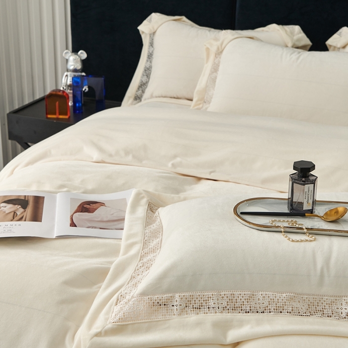 91家纺网 家纺一手货源 找家纺 时亿 2022新款A类高克重纯色婴儿绒牛奶绒四件套 奶白