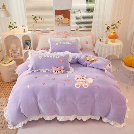 91家纺网 家纺一手货源 找家纺 总泉欣2024直播网红牛奶绒卡通毛巾绣四件套雪宝宝 专版花型