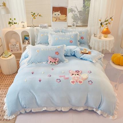 91家纺网 家纺一手货源 找家纺 总泉欣2024直播网红牛奶绒卡通毛巾绣四件套雪宝宝 专版花型