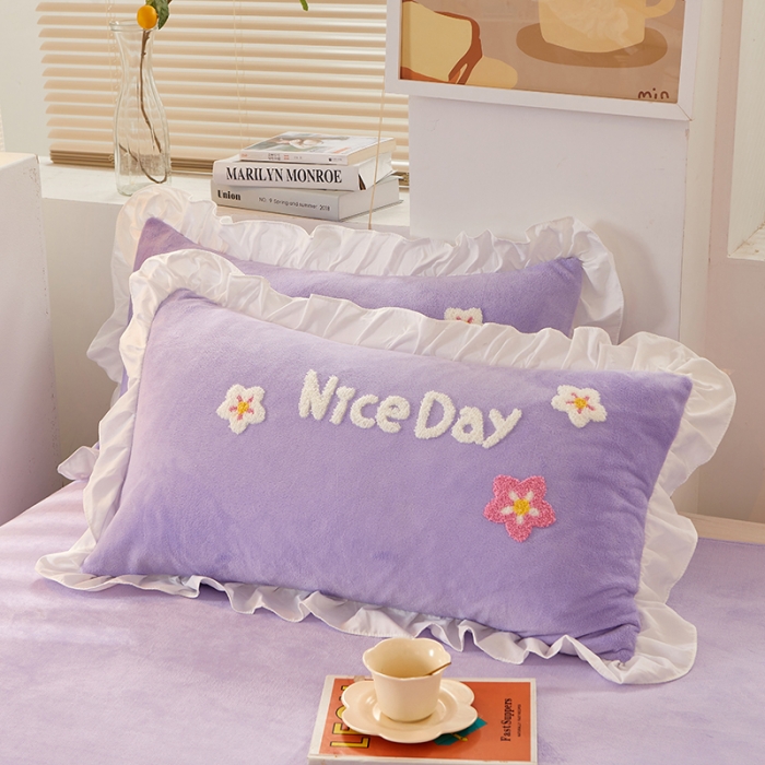 91家纺网 家纺一手货源 找家纺 泉欣直播网红款牛奶绒卡通毛巾绣四件套雪宝宝系列雪宝宝-香芋紫