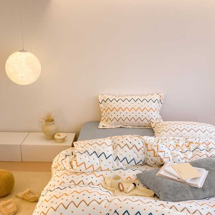 91家纺网 家纺一手货源 找家纺 时光里 2022新款230g正宗全消光印花牛奶绒四件套 艾维-米