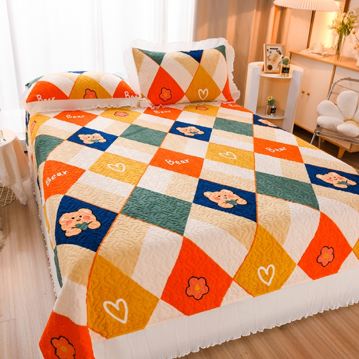 91家纺网 家纺一手货源 找家纺 迷仙巢 2022新款牛奶绒床盖款 格子熊