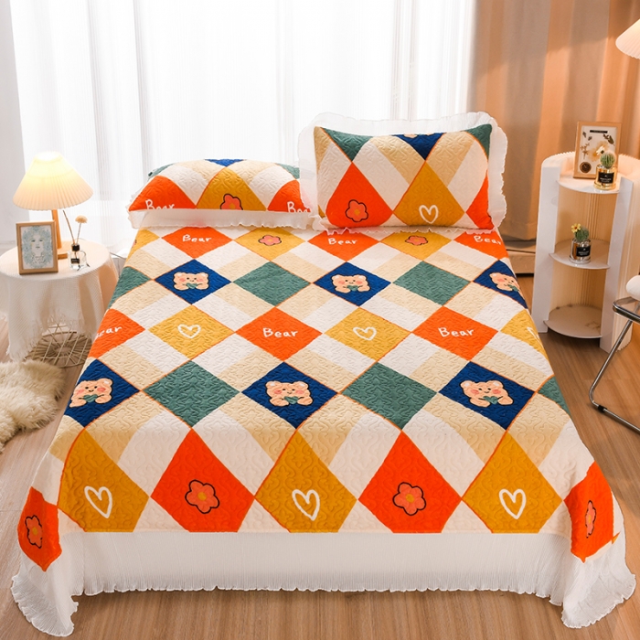 91家纺网 家纺一手货源 找家纺 迷仙巢 2022新款牛奶绒床盖款 格子熊