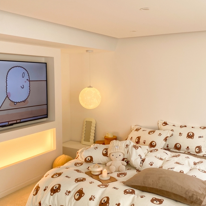 91家纺网 家纺一手货源 找家纺 时光里 2022新款230g正宗全消光印花牛奶绒四件套 可爱熊（专版花型）