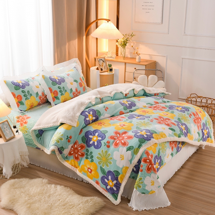 91家纺网 家纺一手货源 找家纺 迷仙巢 2022新款牛奶绒床盖款 向阳花开