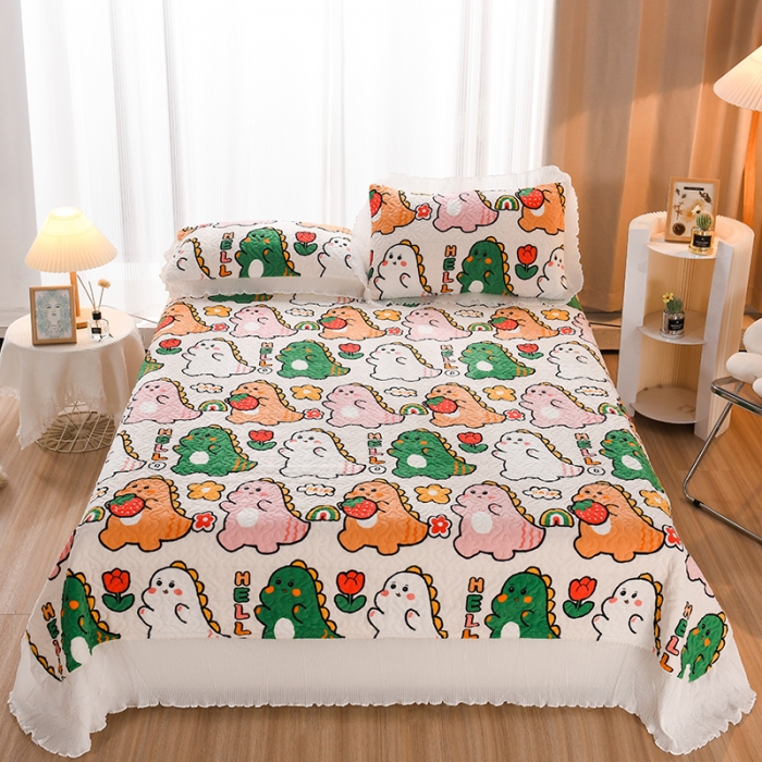 91家纺网 家纺一手货源 找家纺 迷仙巢 2022新款牛奶绒床盖款 小恐龙