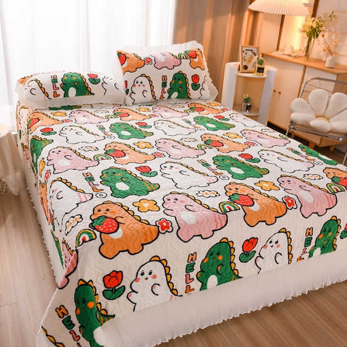 91家纺网 家纺一手货源 找家纺 迷仙巢 2022新款牛奶绒床盖款 小恐龙