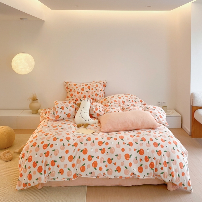 91家纺网 家纺一手货源 找家纺 时光里 2022新款230g正宗全消光印花牛奶绒四件套 蜜桃