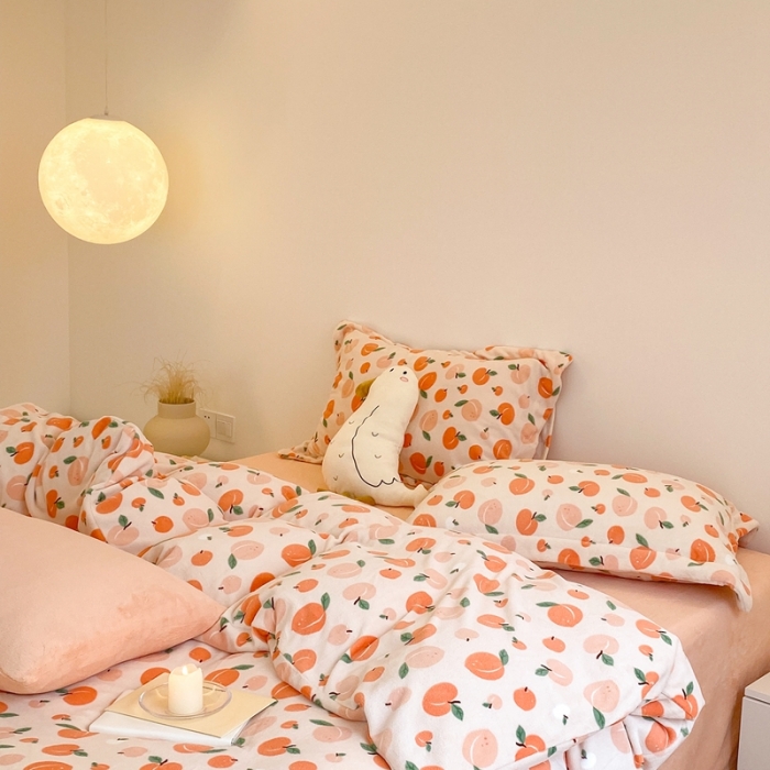 91家纺网 家纺一手货源 找家纺 时光里 2022新款230g正宗全消光印花牛奶绒四件套 蜜桃