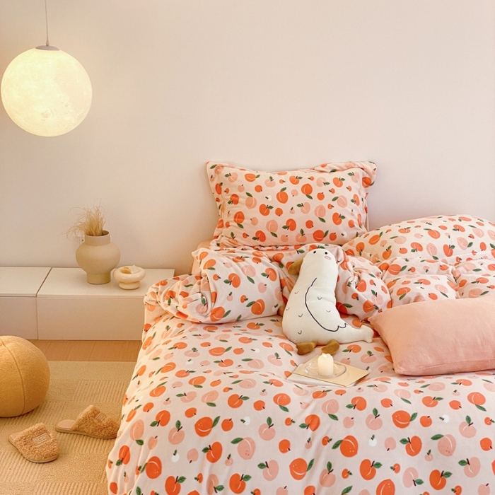 91家纺网 家纺一手货源 找家纺 时光里 2022新款230g正宗全消光印花牛奶绒四件套 蜜桃