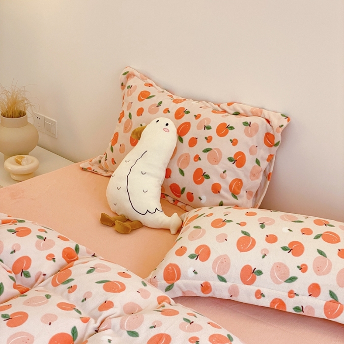 91家纺网 家纺一手货源 找家纺 时光里 2022新款230g正宗全消光印花牛奶绒四件套 蜜桃