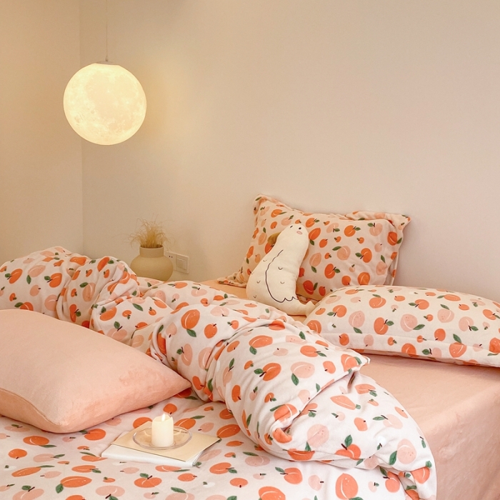 91家纺网 家纺一手货源 找家纺 时光里 2022新款230g正宗全消光印花牛奶绒四件套 蜜桃