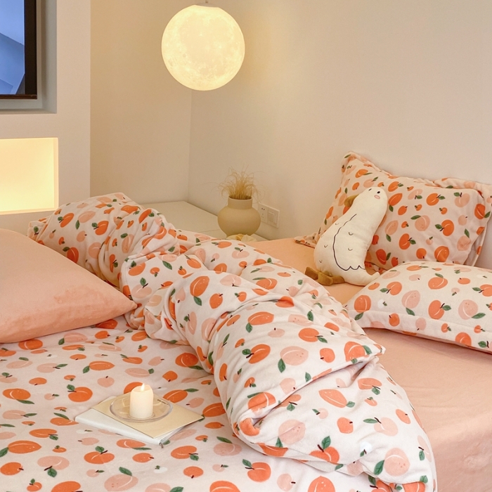 91家纺网 家纺一手货源 找家纺 时光里 2022新款230g正宗全消光印花牛奶绒四件套 蜜桃