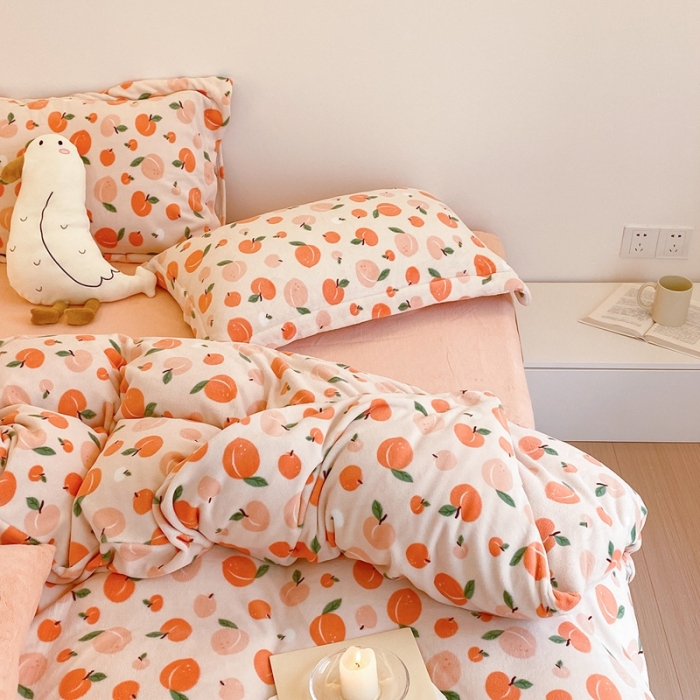 91家纺网 家纺一手货源 找家纺 时光里 2022新款230g正宗全消光印花牛奶绒四件套 蜜桃