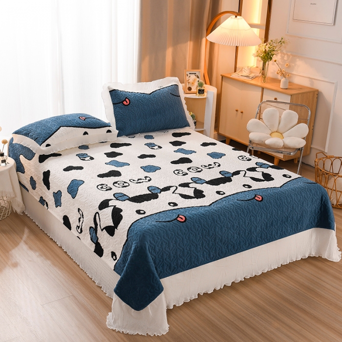 91家纺网 家纺一手货源 找家纺 迷仙巢 2022新款牛奶绒床盖款 小奶牛