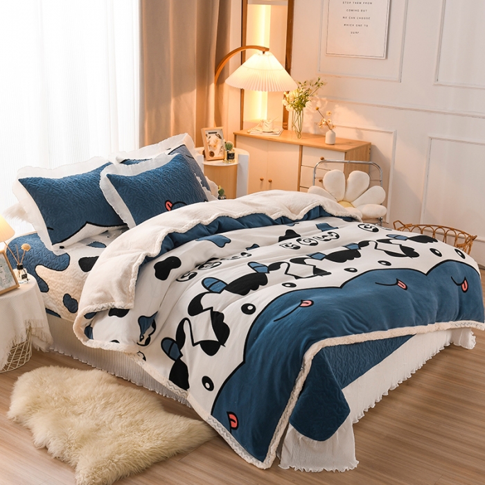 91家纺网 家纺一手货源 找家纺 迷仙巢 2022新款牛奶绒床盖款 小奶牛