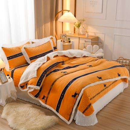 91家纺网 家纺一手货源 找家纺 迷仙巢 2022新款牛奶绒床盖款四件套 马到成功