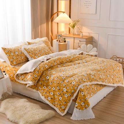 91家纺网 家纺一手货源 找家纺 迷仙巢 2022新款牛奶绒床盖款四件套 田园生活