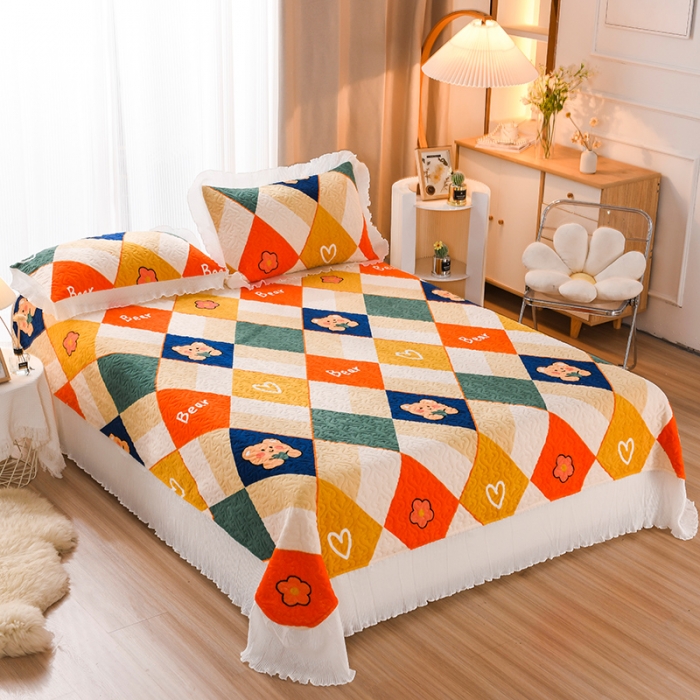 91家纺网 家纺一手货源 找家纺 迷仙巢 2022新款牛奶绒床盖款四件套 格子熊