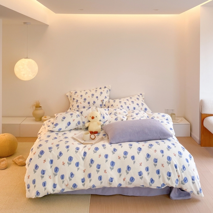 91家纺网 家纺一手货源 找家纺 时光里 2022新款230g正宗全消光印花牛奶绒四件套 郁金香