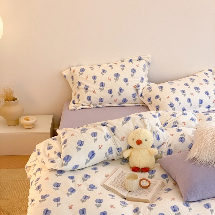 91家纺网 家纺一手货源 找家纺 时光里 2022新款230g正宗全消光印花牛奶绒四件套 郁金香