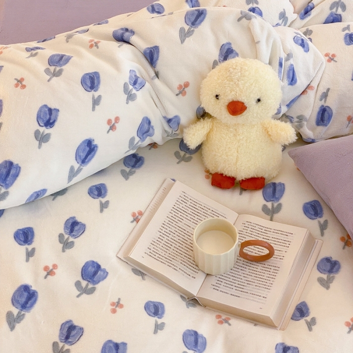 91家纺网 家纺一手货源 找家纺 时光里 2022新款230g正宗全消光印花牛奶绒四件套 郁金香