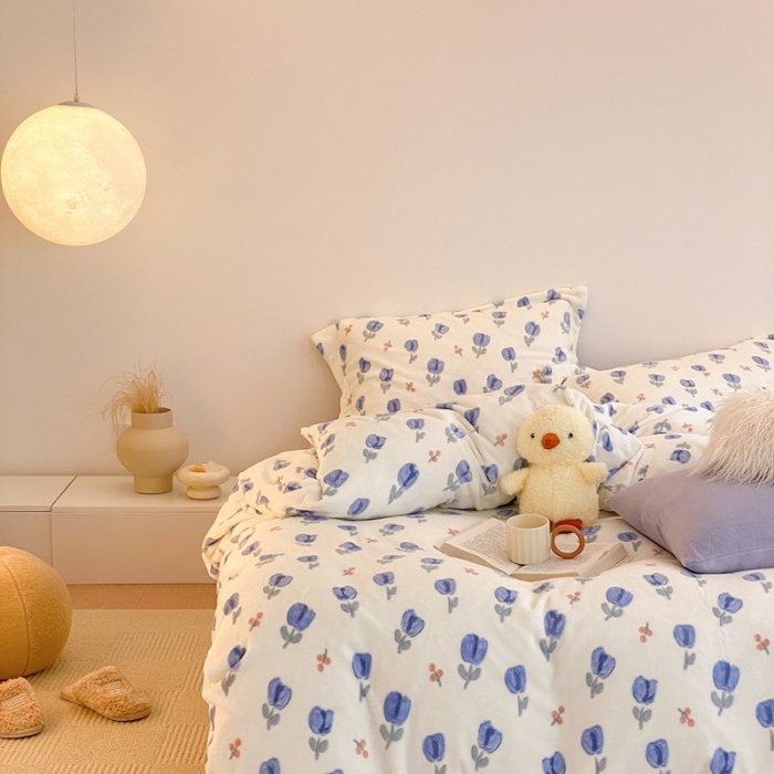 91家纺网 家纺一手货源 找家纺 时光里 2022新款230g正宗全消光印花牛奶绒四件套 郁金香