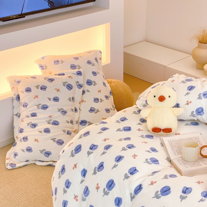 91家纺网 家纺一手货源 找家纺 时光里 2022新款230g正宗全消光印花牛奶绒四件套 郁金香