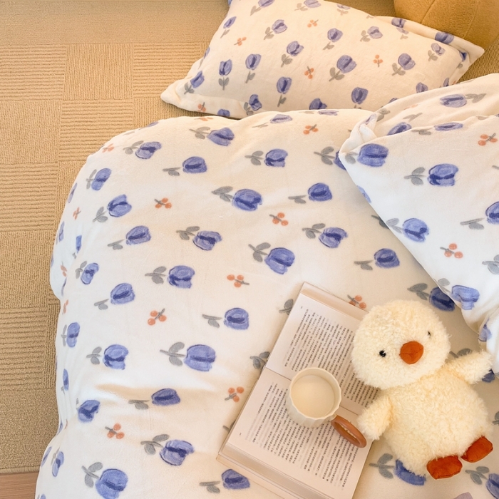 91家纺网 家纺一手货源 找家纺 时光里 2022新款230g正宗全消光印花牛奶绒四件套 郁金香