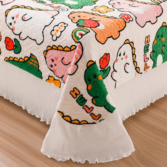 91家纺网 家纺一手货源 找家纺 迷仙巢 2022新款牛奶绒床盖款四件套 小恐龙