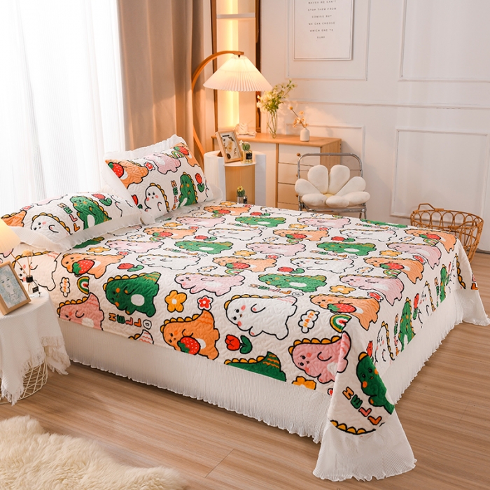 91家纺网 家纺一手货源 找家纺 迷仙巢 2022新款牛奶绒床盖款四件套 小恐龙
