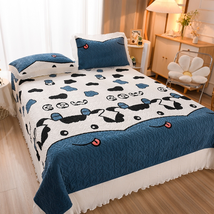 91家纺网 家纺一手货源 找家纺 迷仙巢 2022新款牛奶绒床盖款四件套 小奶牛