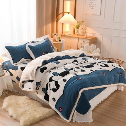迷仙巢 2022新款牛奶绒床盖款四件套 小奶牛