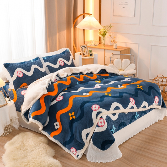 91家纺网 家纺一手货源 找家纺 迷仙巢 2022新款牛奶绒床盖款四件套 心动