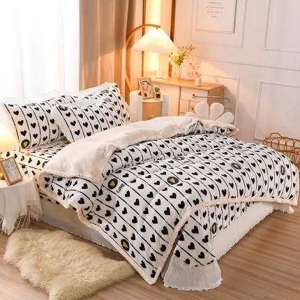迷仙巢 2022新款牛奶绒床盖款四件套 心心相印