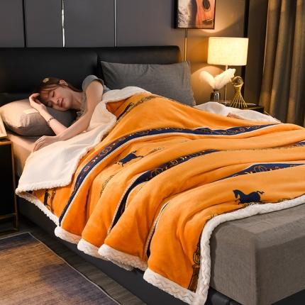 91家纺网 家纺一手货源 找家纺 迷仙巢 2022新款牛奶绒拼北极绒盖毯 马到成功