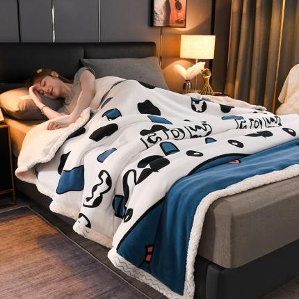 91家纺网 家纺一手货源 找家纺 迷仙巢 2022新款牛奶绒拼北极绒盖毯 小奶牛