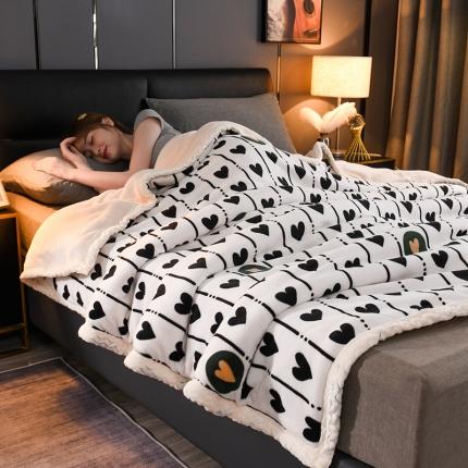 91家纺网 家纺一手货源 找家纺 迷仙巢 2022新款牛奶绒拼北极绒盖毯 心心相印