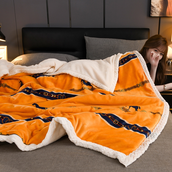 91家纺网 家纺一手货源 找家纺 迷仙巢 2022新款牛奶绒拼北极绒盖毯 马到成功