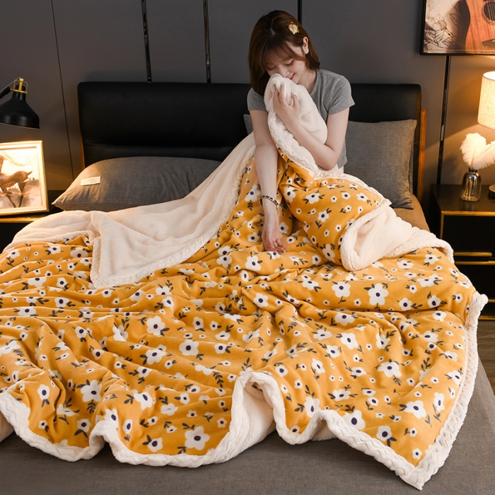 91家纺网 家纺一手货源 找家纺 迷仙巢 2022新款牛奶绒拼北极绒盖毯 田园生活