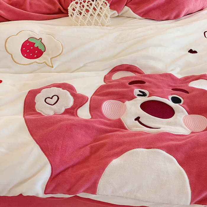 91家纺网 家纺一手货源 找家纺 （总）星期八 2022新款230g双面牛奶绒迪士尼刺绣四件套