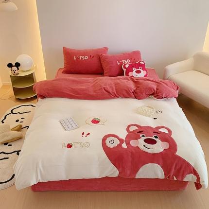 星期八 2022新款230g双面牛奶绒迪士尼刺绣四件套 草莓熊