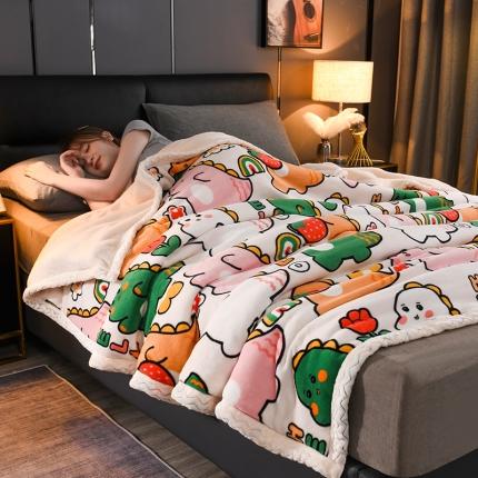 迷仙巢 2022新款牛奶绒拼北极绒盖毯 小恐龙