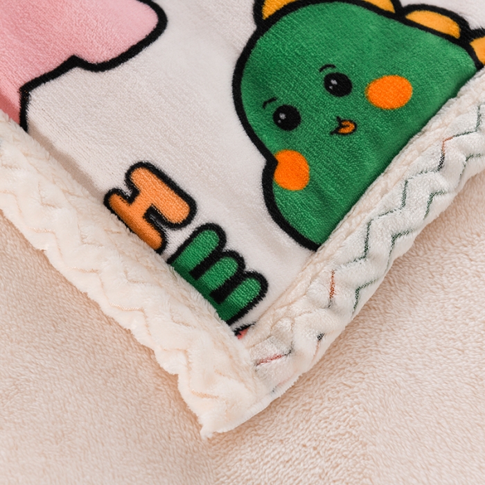 91家纺网 家纺一手货源 找家纺 迷仙巢 2022新款牛奶绒拼北极绒盖毯 小恐龙