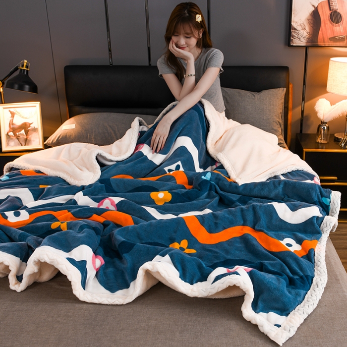 91家纺网 家纺一手货源 找家纺 迷仙巢 2022新款牛奶绒拼北极绒盖毯 心动