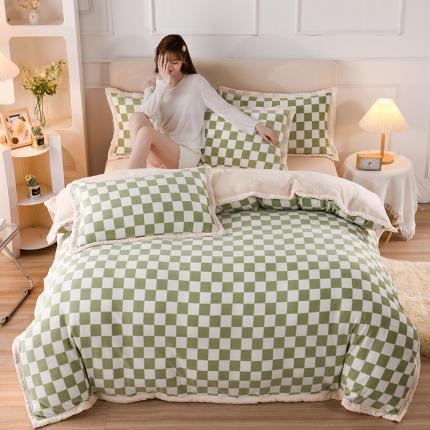 91家纺网 家纺一手货源 找家纺 （总）迷仙巢 2022新款牛奶绒拼北极绒贝贝绒包边四件套